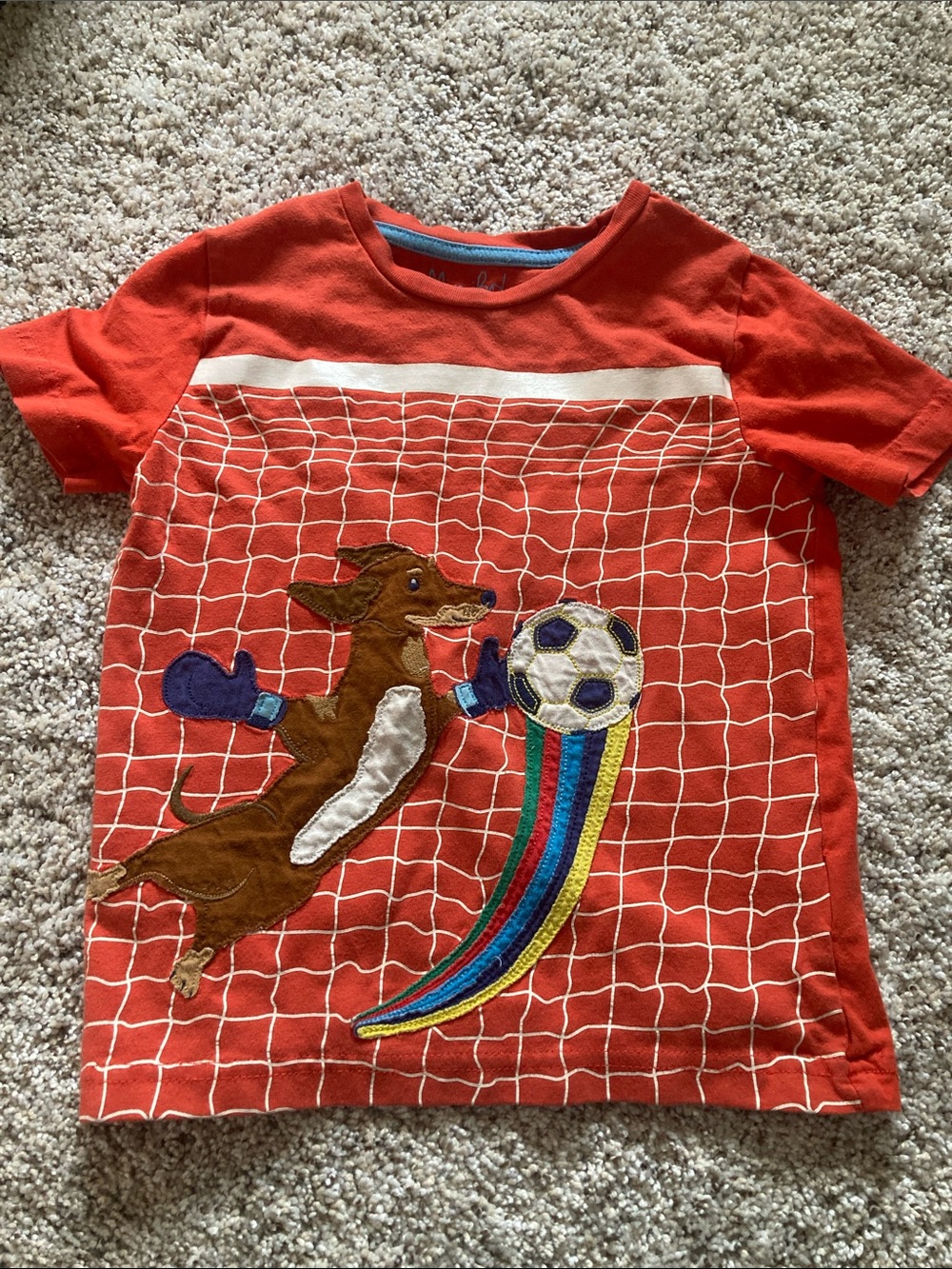 Mini Boden 4-5 Dog Soccer Goalie Rainbow Short Sleeve Shirt